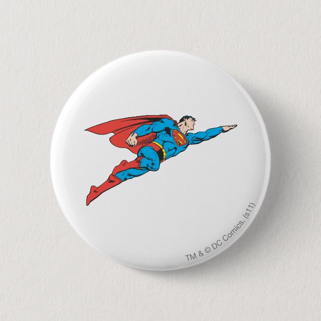 Superman Flying Right 6 Cm Round Badge (Front)