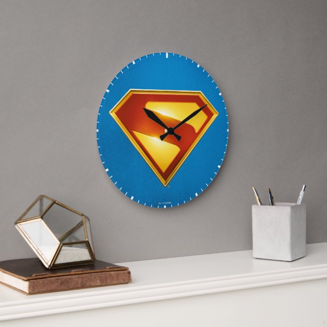 Superman Golden S Shield Brilliance Large Clock (Office)