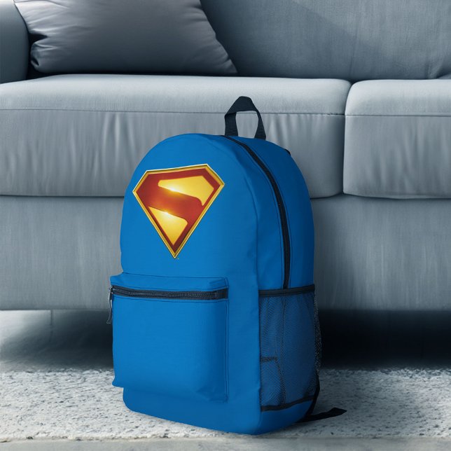 Superman Golden S Shield Brilliance Printed Backpack (Backpack simulated on floor)