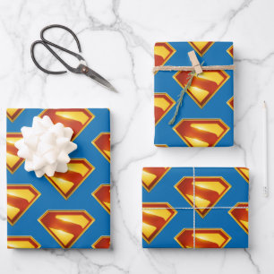 Superman Golden S Shield Brilliance Wrapping Paper Sheet