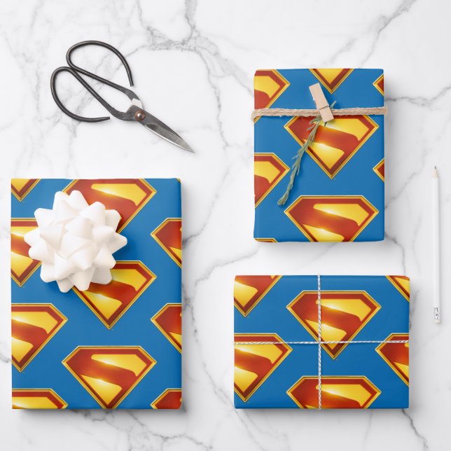 Superman Golden S Shield Brilliance Wrapping Paper Sheet (Front)