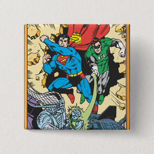 Superman & Green Lantern Fight Brainiac 15 Cm Square Badge