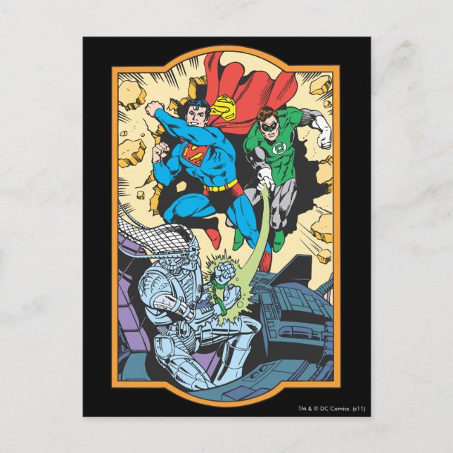 Superman & Green Lantern Fight Brainiac Postcard (Front)