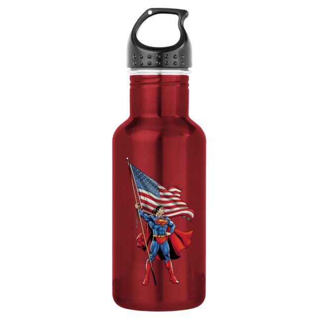 Superman Holding US Flag 532 Ml Water Bottle (Front)