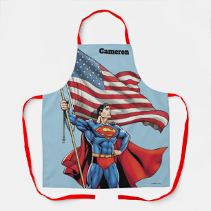 Superman Holding US Flag Apron