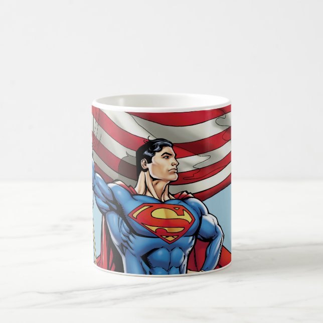 Superman Holding US Flag Coffee Mug (Center)