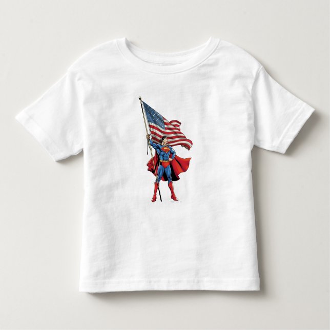 Superman Holding US Flag Toddler T-Shirt (Front)