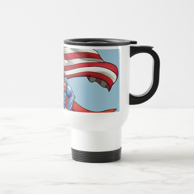 Superman Holding US Flag Travel Mug (Right)