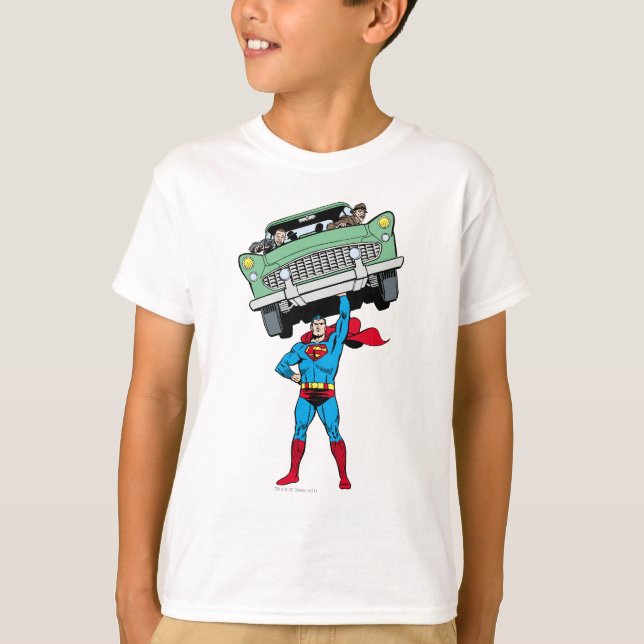 Superman holds a car T-Shirt (Front)