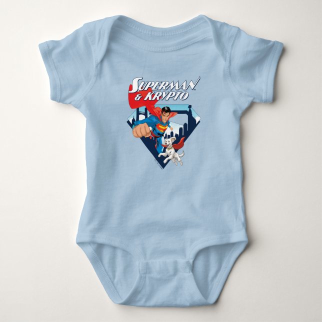 Superman & Krypto Soar Baby Bodysuit (Front)