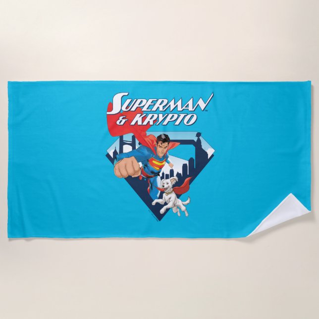 Superman & Krypto Soar Beach Towel (Front)