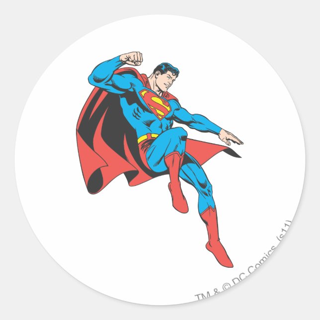 Superman Lands Lightly Classic Round Sticker (Front)