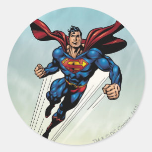 Superman leaps upward classic round sticker