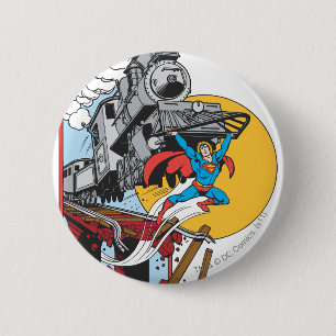 Superman Lifts Train 6 Cm Round Badge