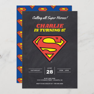 Superman Logo   Chalkboard Super Hero Birthday Invitation
