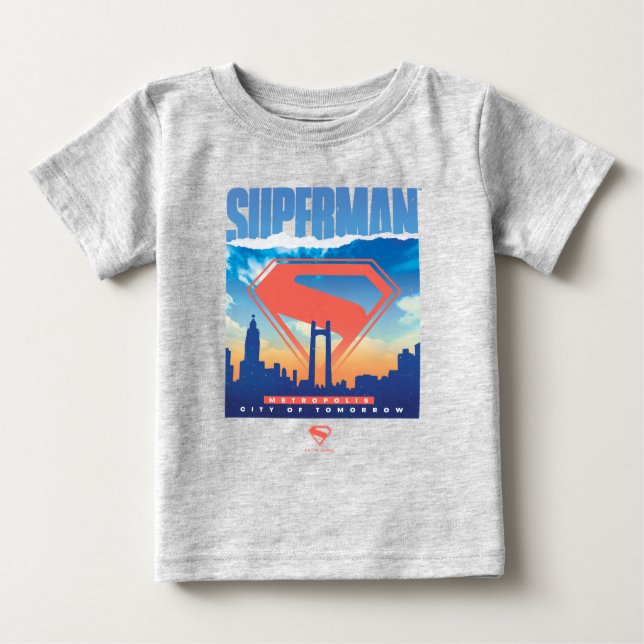 Superman Metropolis Skyline Baby T-Shirt (Front)