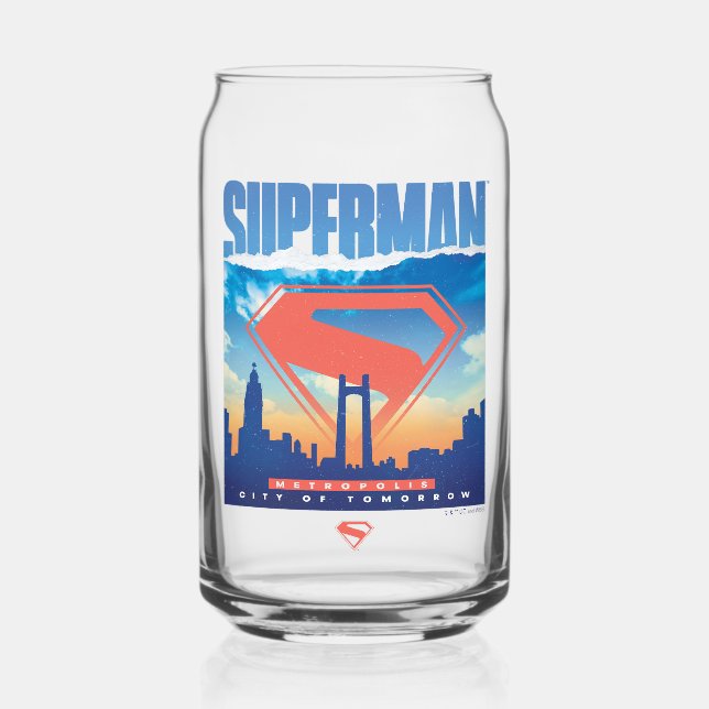 Superman Metropolis Skyline Can Glass (Front)