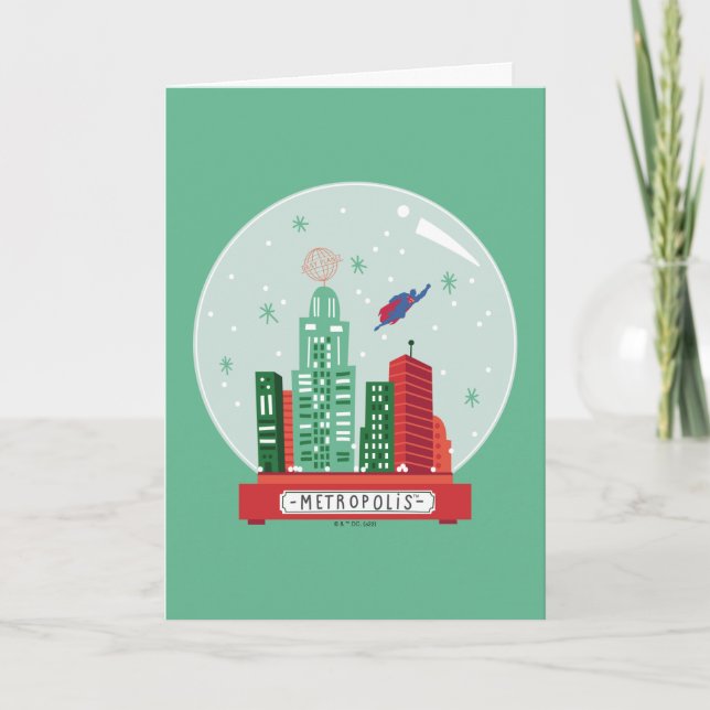 Superman Metropolis Snow Globe Graphic Holiday Card (Front)