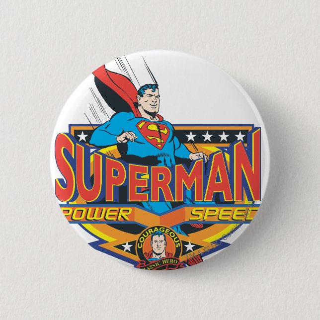 Superman - Power, Speed 6 Cm Round Badge (Front)