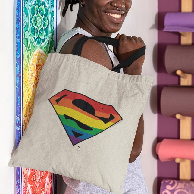Superman Rainbow Logo Tote Bag (Person carrying tote bag)