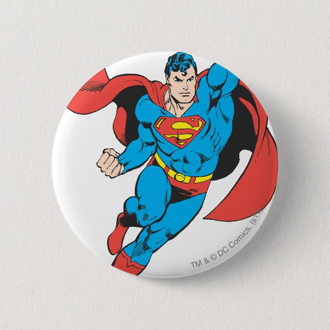 Superman Right Fist Raised 6 Cm Round Badge (Front)