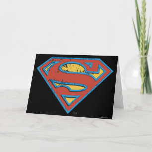 Superman S-Shield   Blue Outline Grunge Logo Card