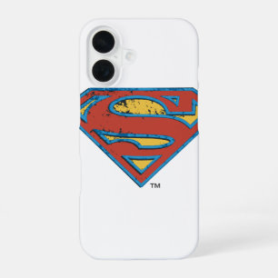 Superman S-Shield Blue Outline Grunge Logo iPhone 16 Case