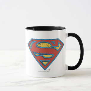 Superman S-Shield   Blue Outline Grunge Logo Mug
