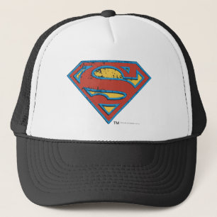 Superman S-Shield Blue Outline Grunge Logo Trucker Hat