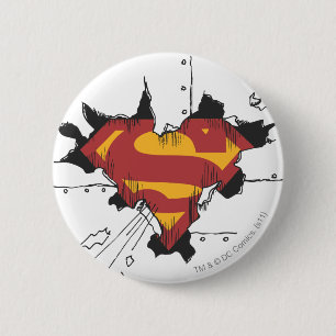 Superman S-Shield   Broken Metal Logo 6 Cm Round Badge