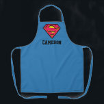 Superman S-Shield | Classic Logo 2 | Add Your Name Apron<br><div class="desc">A beveled version of the classic Superman S-Shield logo atop a blue fabric texture.</div>
