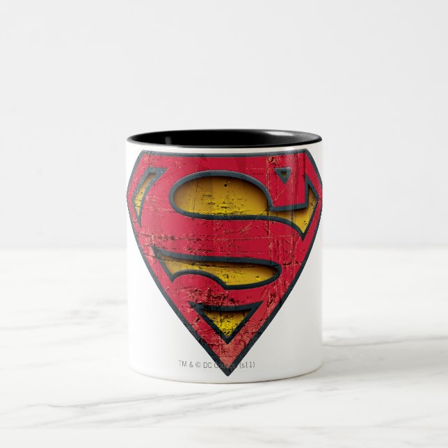 Superman S-Shield | Distressed Logo Two-Tone Coffee Mug (Center)
