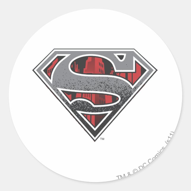 Superman S-Shield | Grey and Red City Logo Classic Round Sticker (Front)
