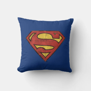 Superman S-Shield   Grunge Black Outline Logo Cushion
