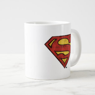 Superman S-Shield   Grunge Black Outline Logo Large Coffee Mug