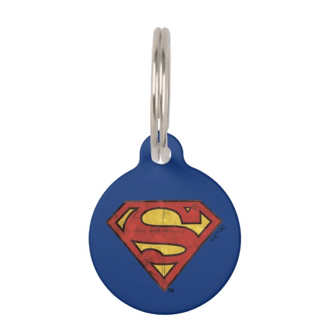 Superman S-Shield | Grunge Black Outline Logo Pet Tag (Front)