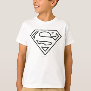 Superman S-Shield   Grunge Black Outline Logo T-Shirt