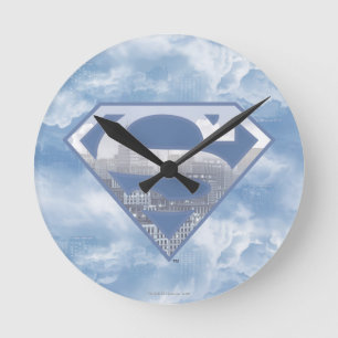 Superman S-Shield Light Blue City Logo Round Clock