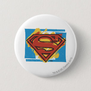 Superman S-Shield   Painted Blue Background Logo 6 Cm Round Badge