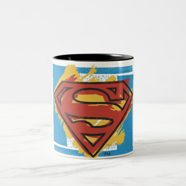 Superman S-Shield | Painted Blue Background Logo Two-Tone Coffee Mug (Center)