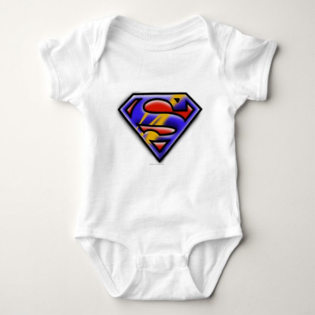 Superman S-Shield | Purple Airbrush Logo Baby Bodysuit (Front)