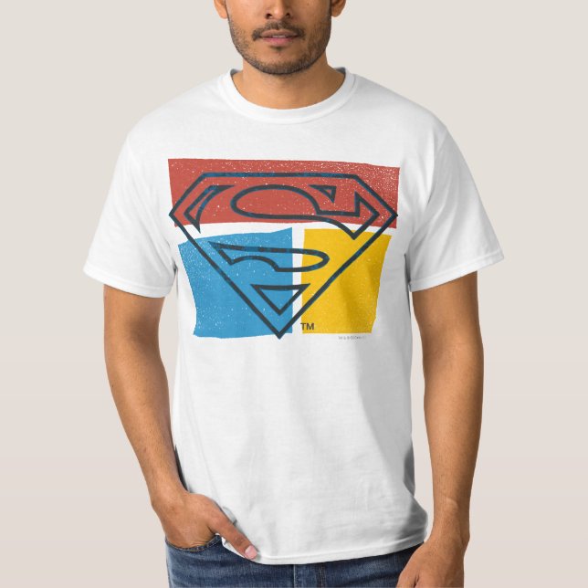 Superman S-Shield | Red Blue Yellow Block Logo T-Shirt (Front)