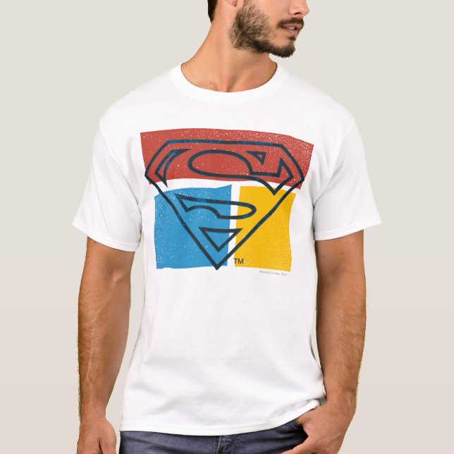 Superman S-Shield | Red Blue Yellow Block Logo T-Shirt (Front)