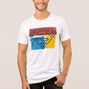 Superman S-Shield Red Blue Yellow Block Logo Tri-Blend Shirt