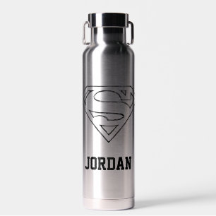 Superman S-Shield   Simple Black   Add Your Name Water Bottle