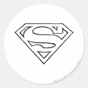 Superman S-Shield   Simple Black Outline Logo Classic Round Sticker