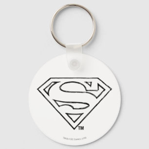 Superman S-Shield   Simple Black Outline Logo Key Ring