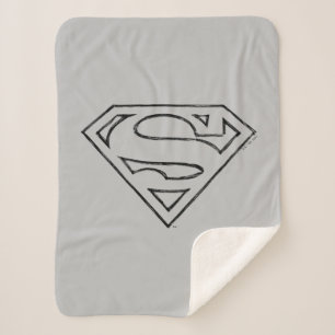 Superman S-Shield   Simple Black Outline Logo Sherpa Blanket