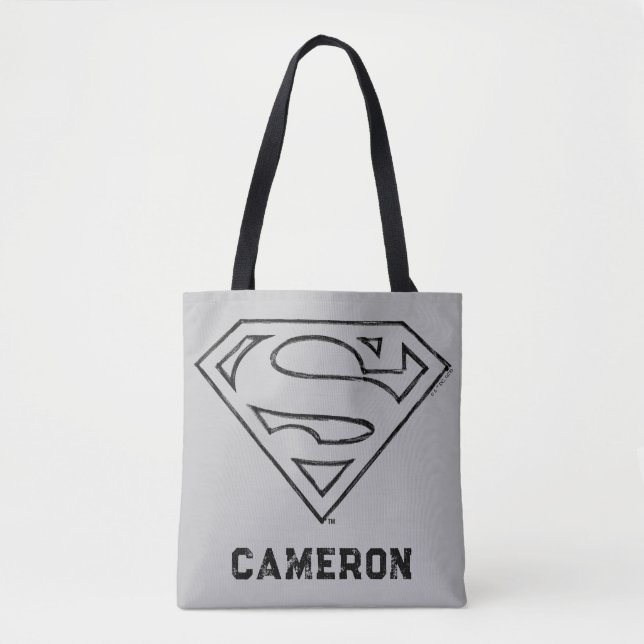 Superman S-Shield | Simple Black Outline Logo Tote Bag (Front)