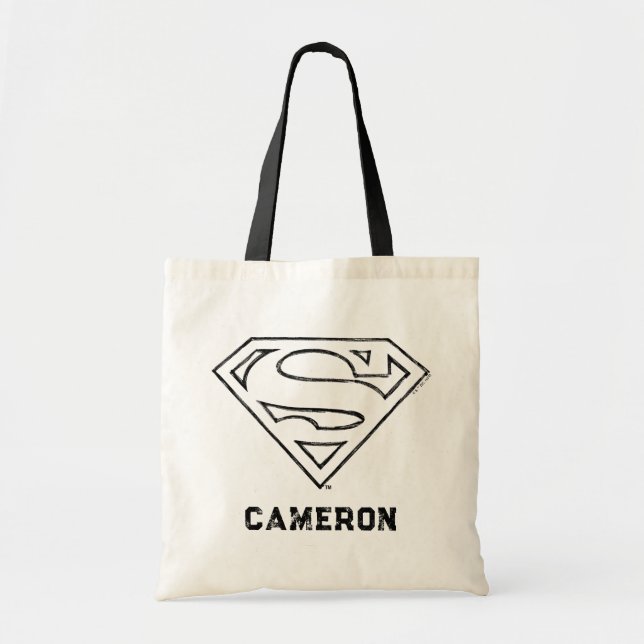 Superman S-Shield | Simple Black Outline Logo Tote Bag (Front)